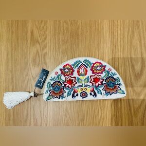Lulu's Vibrant Floral Half Moon Embroidered Clutch with Tassel~ NWT